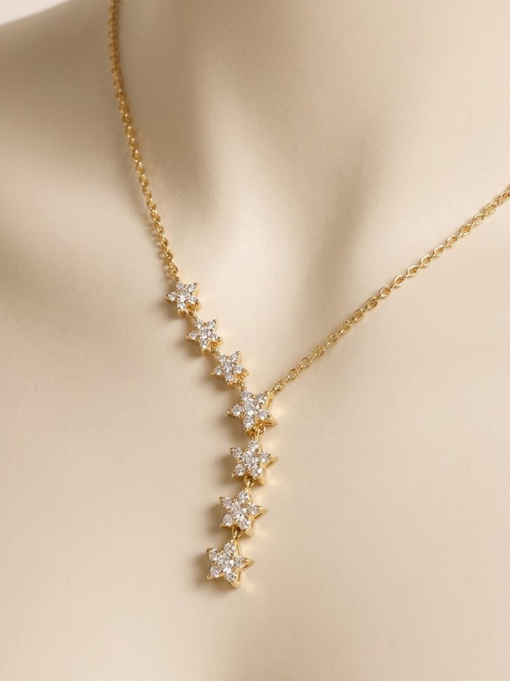 18K Gold Plated CZ Star Y Necklace Choker Adjustable Celestial Style